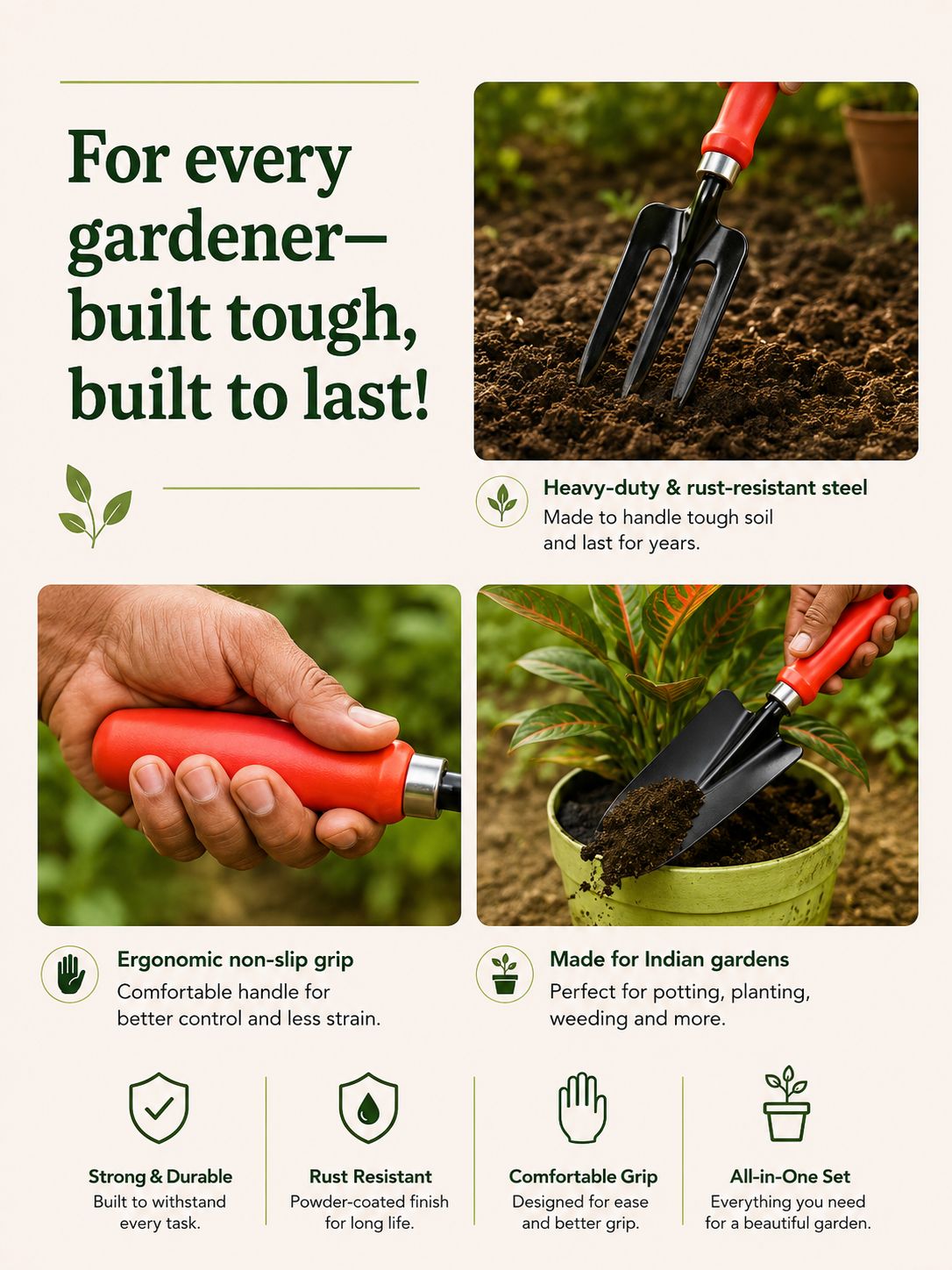 Premium 5-Piece Gardening Hand Tools Set for Digging, Weeding, Planting & Cultivating 🌱