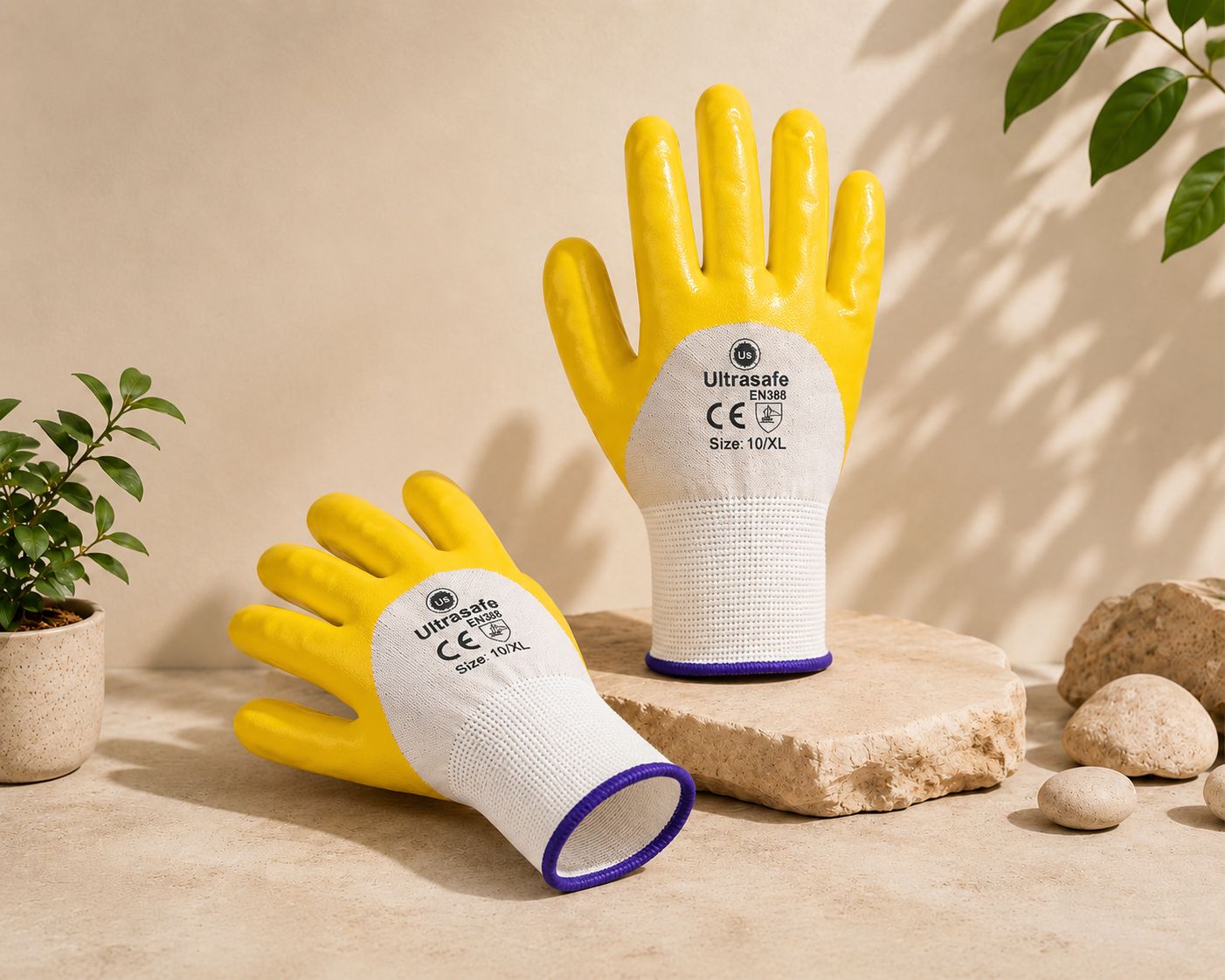 Ultrasafe Yellow Latex Coated Safety Gloves for Gardening, Farming & Industrial Work (XL Size)