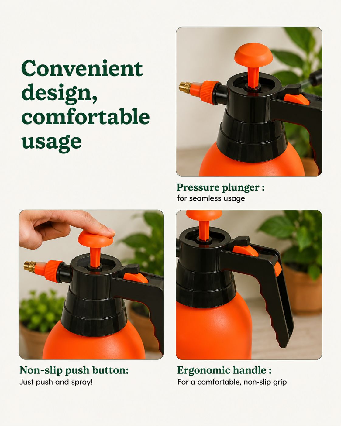 HERMS Premium 2L Hand Pressure Garden ORANGE Sprayer | Adjustable Brass Nozzle Plant Water Sprayer for Gardening, Watering & Plant Care
