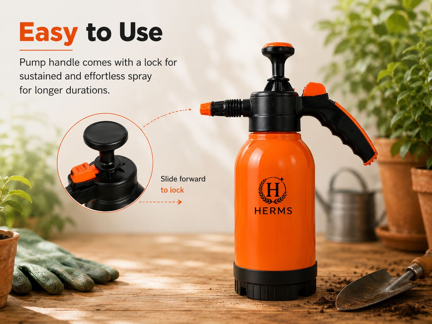 HERMS Premium 2L Hand Pressure Garden ORANGE Spray Pump with 3 Spray Modes | Adjustable Nozzle for Watering, Fertilizing & Plant Care