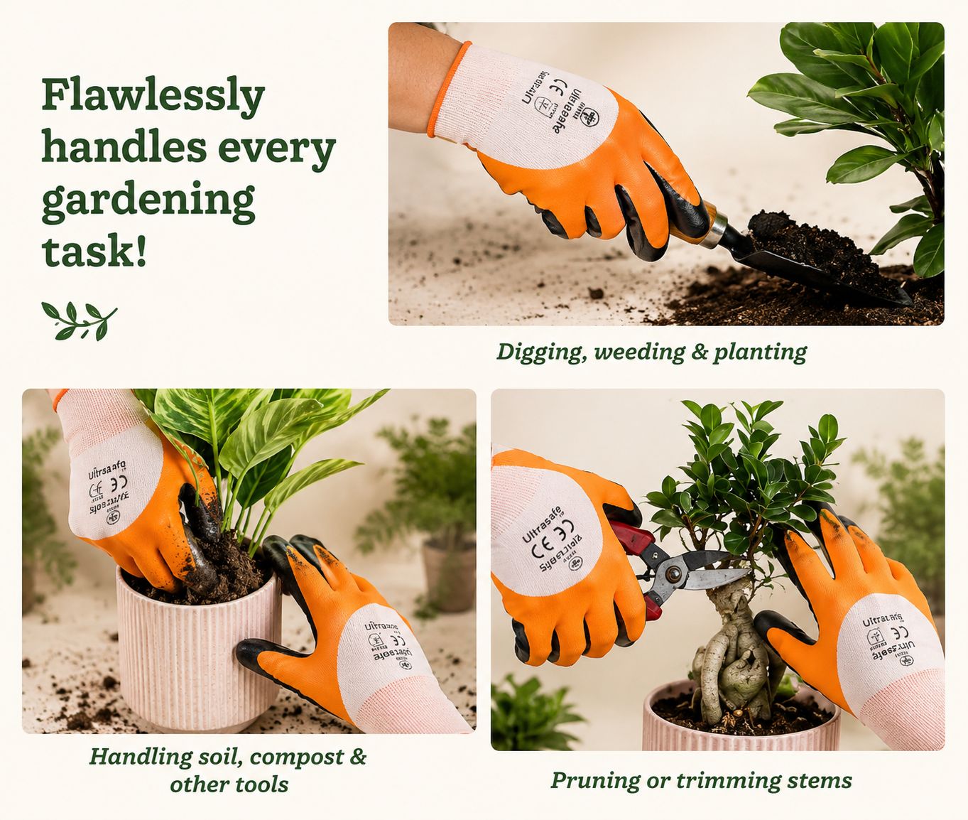 Ultrasafe Nitrile Coated Safety Gloves for Gardening, Farming & Industrial Use (Orange, XL)